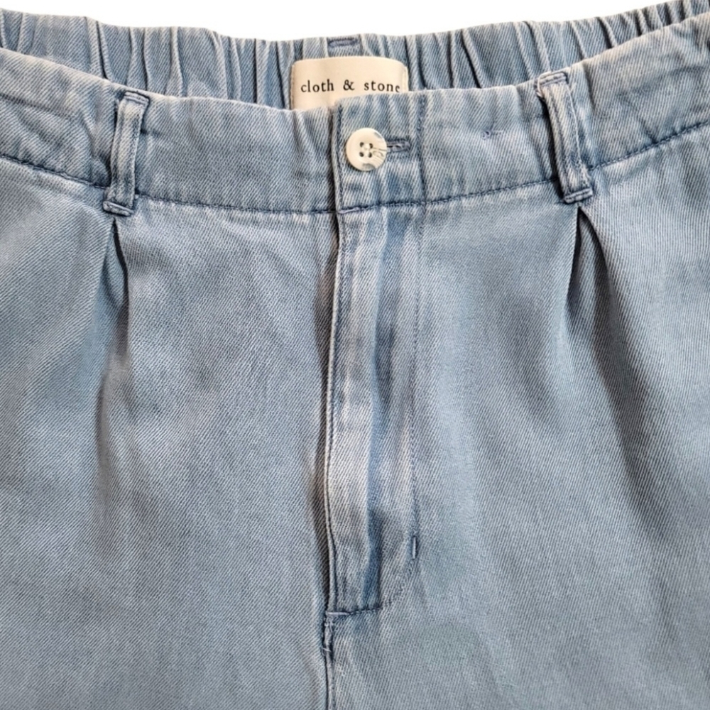 Cloth & Stone Tencel Blend Wide Leg Pleated Pants, Light Wash, M, Anthropologie - Picture 4 of 8